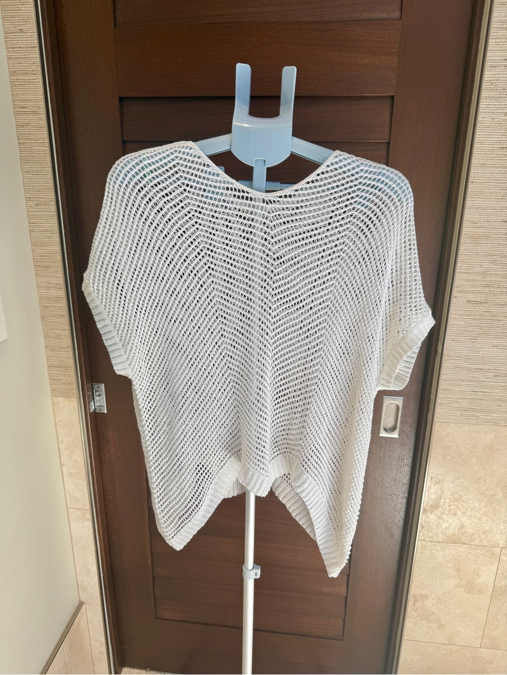 White Open-Knit Poncho Sweater One Size